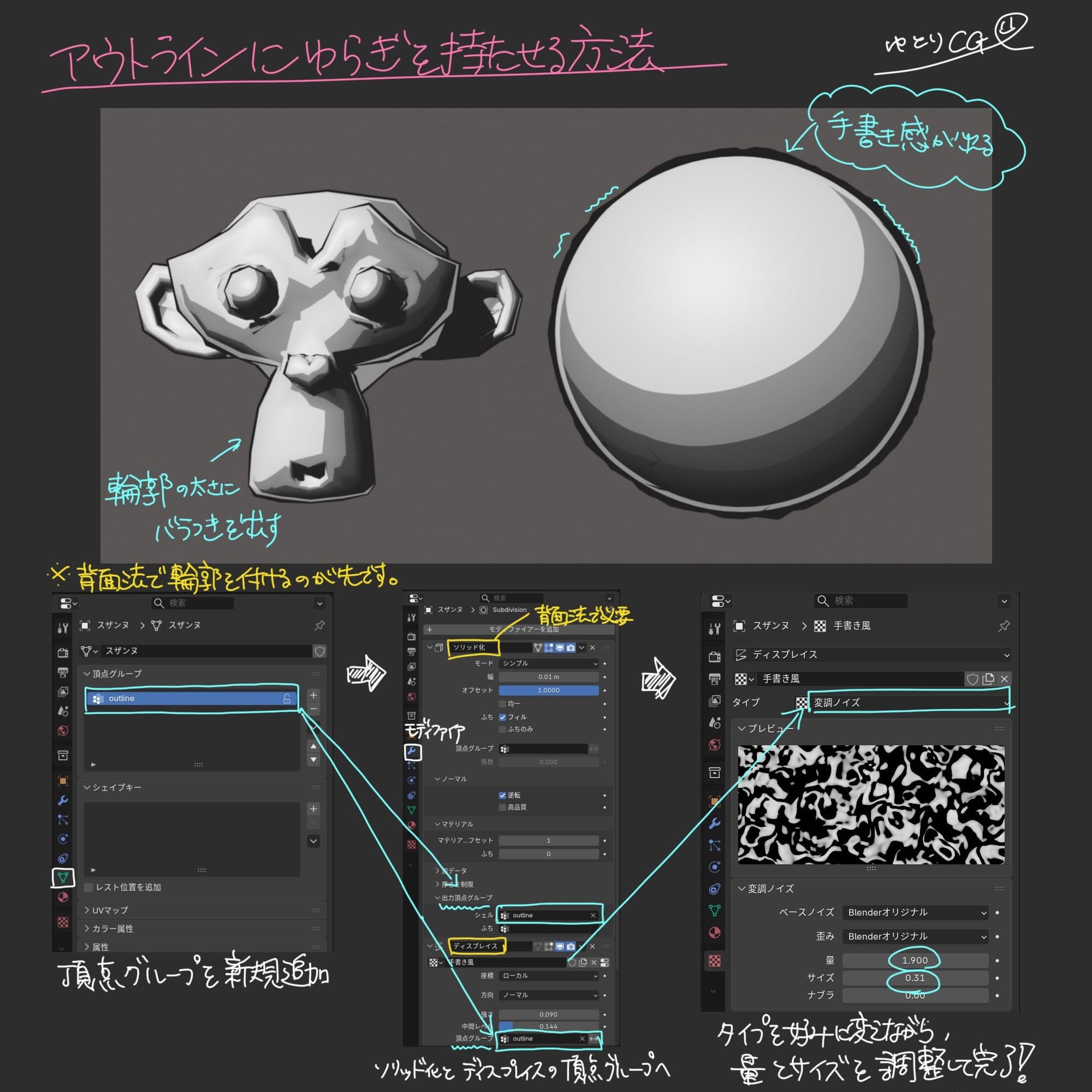 アウトラインにゆらぎを持たせる方法